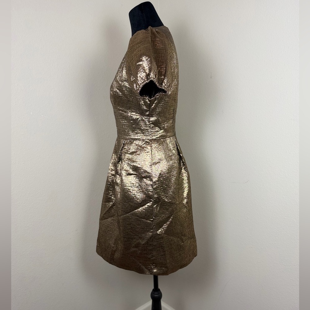 Loft Metallic Jacquard V-Neck Mini Flare Dress- size 0 Petite - Picture 8 of 16